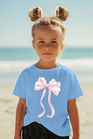 Fiyonk Baskılı Kız Çocuk Oversize Tişört