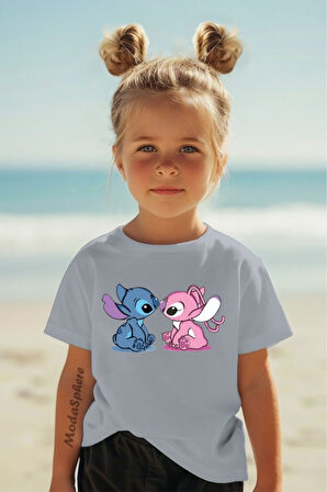 STITCH AND LILO Baskılı Kız Çocuk Oversize Tişört