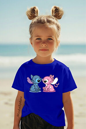 STITCH AND LILO Baskılı Kız Çocuk Oversize Tişört