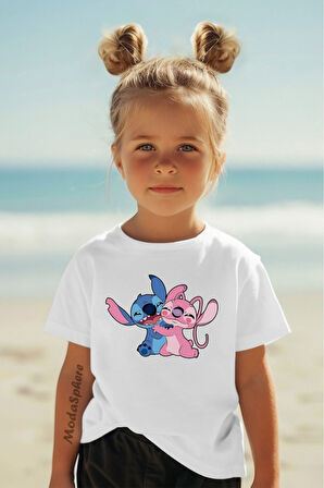 STITCH AND LILO Baskılı Kız Çocuk Oversize Tişört