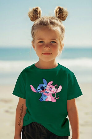 STITCH AND LILO Baskılı Kız Çocuk Oversize Tişört