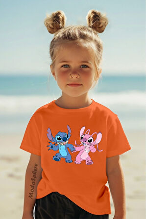 STITCH AND LILO Baskılı Kız Çocuk Oversize Tişört