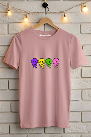 Gülen Yüz Baskılı Unisex Oversize Tişört