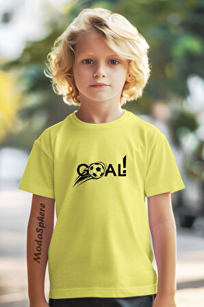 GOAL!! BASKILI BİSİKLET YAKA KISA KOLLU ÇOCUK TİŞÖRT