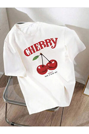 Unisex Happy Cherry Tasarım Basklı Tshirt