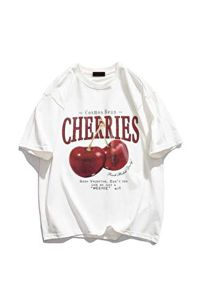 Red Cherries Baskılı Oversize Unisex Tshirt