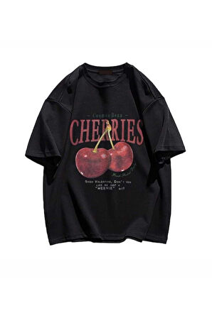 Red Cherries Baskılı Oversize Unisex Tshirt
