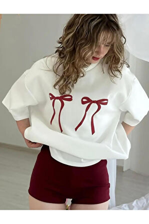 Kurdele Baskılı Basic T-Shirt