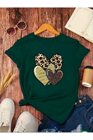 İÇ İÇE KALPLER BASKILI BASIC T-SHIRT