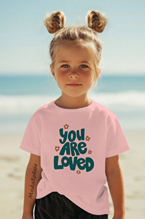 You are loved Baskılı Bisiklet Yaka Kız Çocuk Tişört