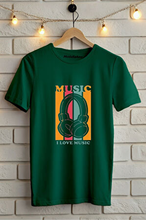I love Music Baskılı Unisex Oversize Tişört