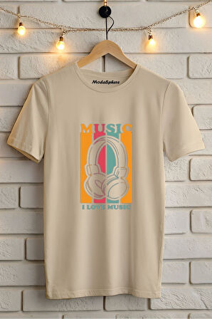 I love Music Baskılı Unisex Oversize Tişört