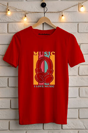 I love Music Baskılı Unisex Oversize Tişört