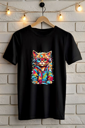 Kedi Baskılı Unisex Oversize Tişört