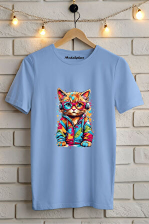 Kedi Baskılı Unisex Oversize Tişört