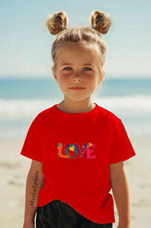 Love Baskili Kisa Kollu Çocuk Ti̇şört
