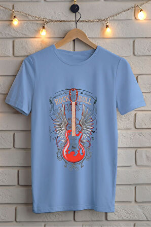 Gitar Baskılı Bisiklet Yaka Unisex Tişört