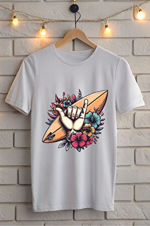 Sörf Baskılı Unisex Oversize Tişört