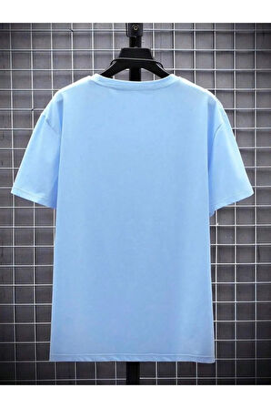 Kadın Saks Mavi Happiest Baskılı Oversize Tshirt