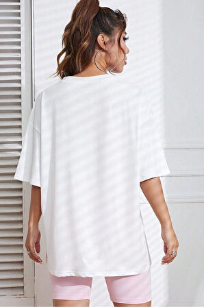 Unisex Siyah Bisiklet Yaka 90's Baskılı Oversize T-Shirt
