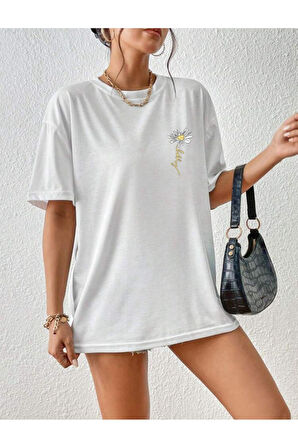 PAPATYA Baskılı Yazlık Pamuklu Kumaş Oversize Kalıp Tshirt