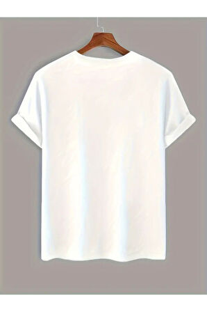 Erkek Zar Kart Baskılı Bisiklet Yaka Oversize Salaş Boyfirend Beyaz T-shirt