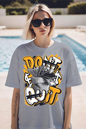 DON'T QUIT Baskılı Unisex Oversize Tişört