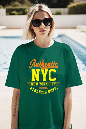 Authentic NYC Baskılı Unisex Oversize Tişört