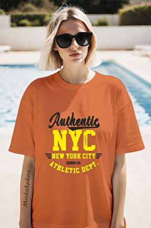 Authentic NYC Baskılı Unisex Oversize Tişört