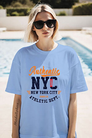 Authentic NYC Baskılı Unisex Oversize Tişört