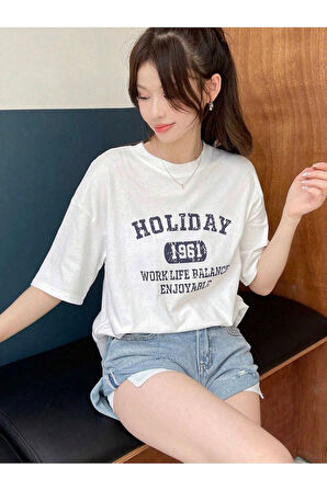 Kadın Holiday 1961 Baskılı Oversıze T-shirt