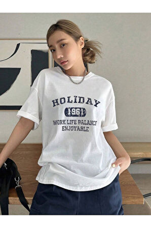 Kadın Holiday 1961 Baskılı Oversıze T-shirt