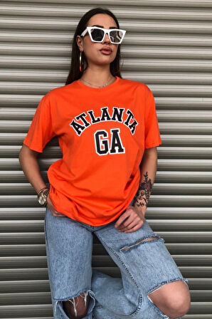 Kadın Siyah Atlanta Baskılı Oversize T-shirt