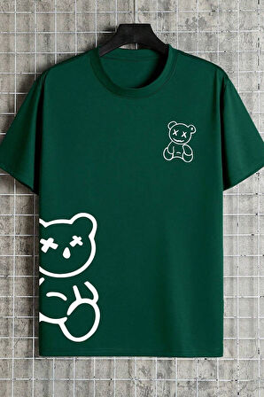 Ayıcık Tişört - Beyaz Baskılı Oversize Yazlık Kısa Kol T-Shirt Bisiklet Yaka