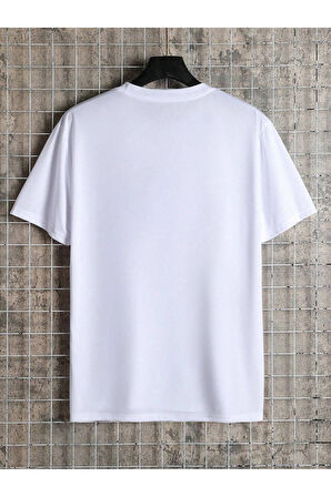 Ayıcık Tişört - Beyaz Baskılı Oversize Yazlık Kısa Kol T-Shirt Bisiklet Yaka