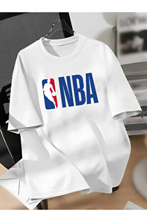 Unisex BASKET/NBA Renkli Özel Baskılı Oversize Pamuklu Bisiklet Yaka T-Shirt