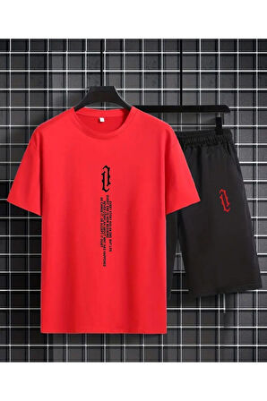 Dikey Baskılı Şort ve Tişört Takımı