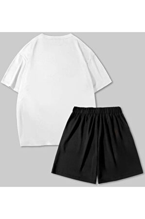 LOS ANGELES U.S.A. Baskılı Oversize Bisiklet Yaka Alt Üst T-shirt Şortlu ikili Takım