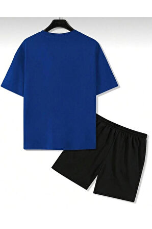 Baskısız Oversize Kalıp Kırmızı T-shirt ve Siyah Şortlu ikili Takım unisex