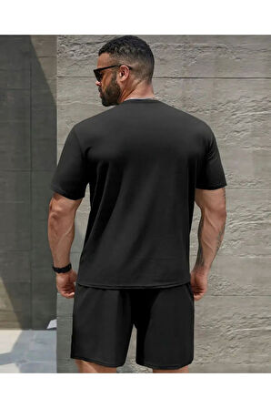 Oversize Bisiklet Yaka Alt Üst T-shirt Şortlu GÜLEN YÜZ Baskılı ikili Takım Unisex