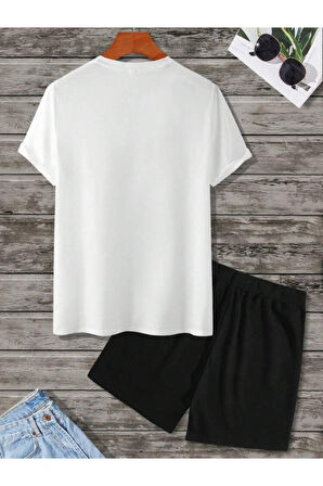 Oversize Bisiklet Yaka Alt Üst T-shirt Şortlu GÜLEN YÜZ Baskılı ikili Takım Unisex