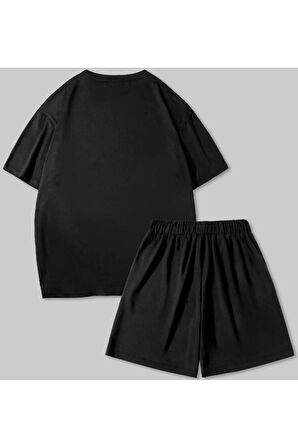 Oversize Bisiklet Yaka Alt Üst T-shirt Şortlu NY Newyork Baskılı ikili Takım