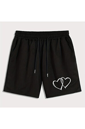Unisex Mini Kalp Baskılı Şort