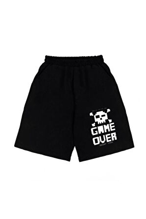 GAME OVER Baskılı Siyah Unisex Şort