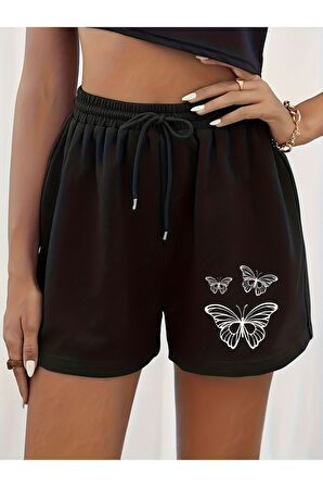 Unisex Kelebek Baskılı Şort