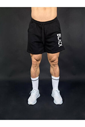 Black Yazılı Baskılı Regular Fit Siyah Cepli Erkek Şort
