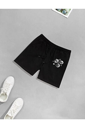 Unisex Gezegenler Baskılı Şort