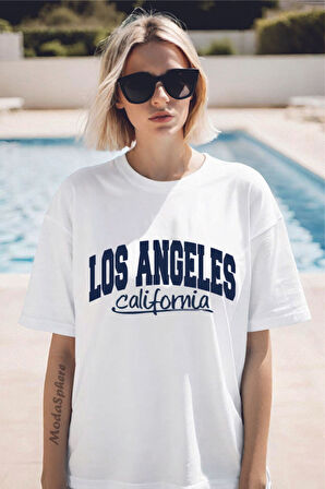 LOS ANGELES Baskılı Unisex Oversize Tişört