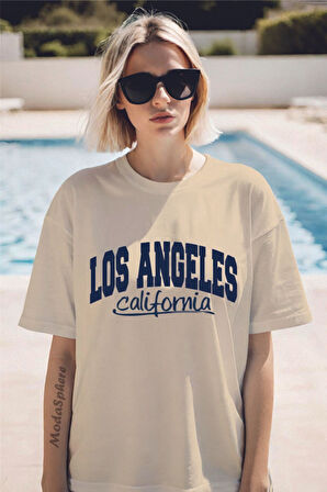 LOS ANGELES Baskılı Unisex Oversize Tişört