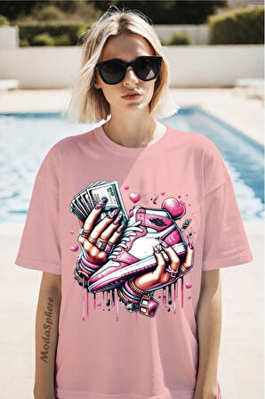 Para Baskılı Unisex Oversize Tişört